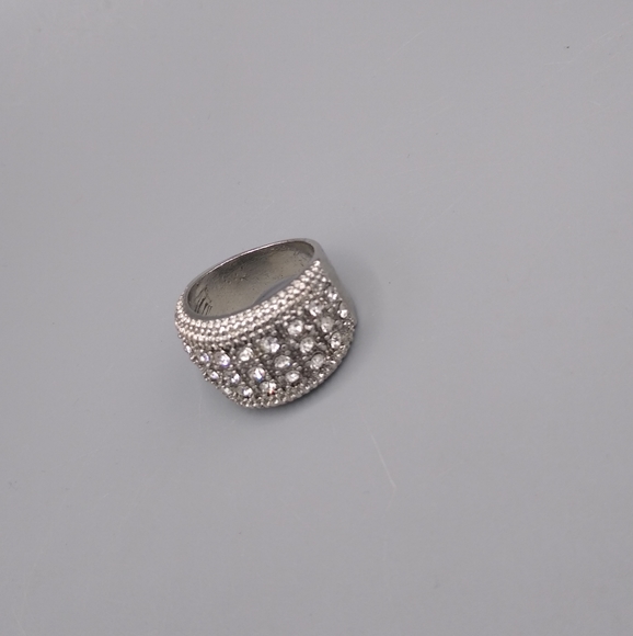 Silver Rhinestone Milgrain Textured Cocktail Ring - Picture 10 of 10